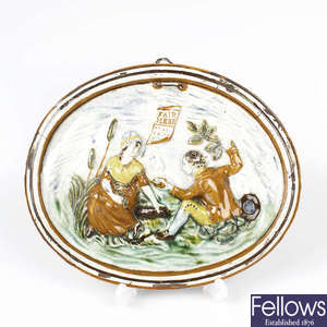 A late 18th century pearlware oval plaque. 