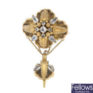 A mid 19th century gold rock crystal brooch.