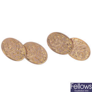 Two pairs of early 20th century 9ct gold cufflinks.
