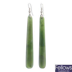 A pair of New Zealand jade ear pendants by Paddy Cooper.