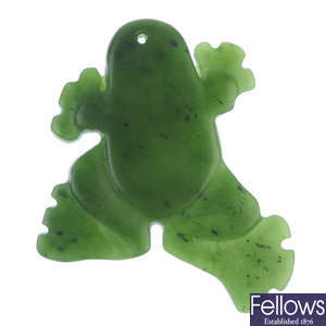 A New Zealand jade carved frog pendant by Paddy Cooper.