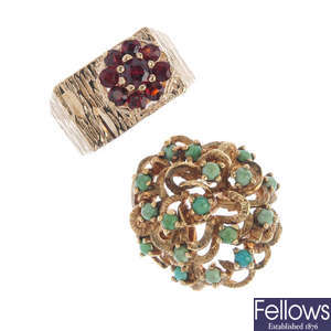 Two 1970S 9ct gold gem-set dress rings.