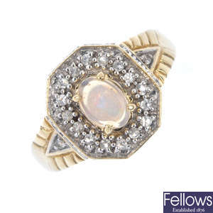 A 9ct gold opal and gem-set ring.