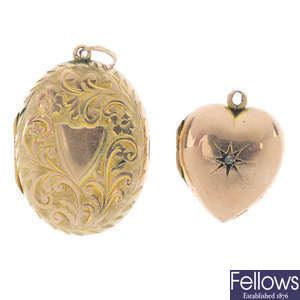 Two early 20th century 9ct gold lockets.