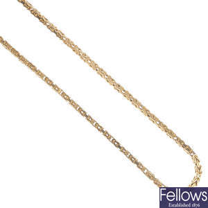 A 9ct gold byzantine-link chain.