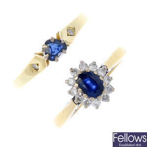 A selection of four sapphire and diamond dress rings.
