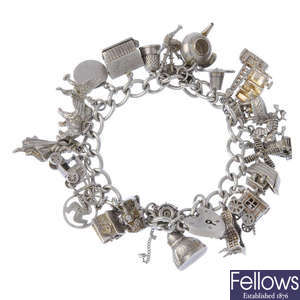 A selection of silver charm bracelets.