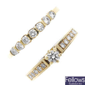 Two 14ct gold diamond rings.