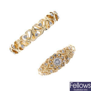 Two 14ct gold diamond rings.