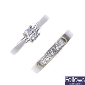 Two 18ct gold diamond rings.