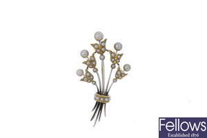 A late 19th century gold split pearl floral brooch.