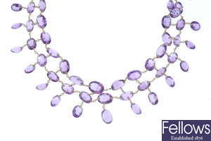 An amethyst and seed pearl necklace.