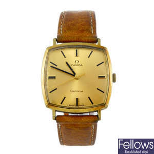 OMEGA - a gentleman's gold plated Geneve wrist watch.