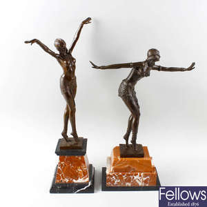Two large reproduction Art Deco style bronze figures of dancers