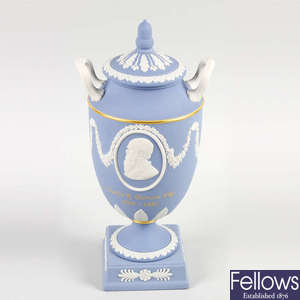 A unique Wedgwood blue Jasper ware vase and cover. 