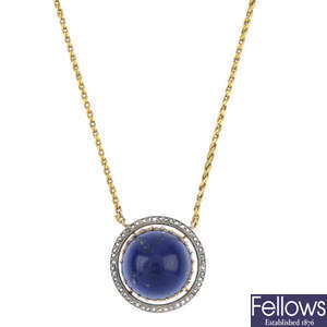 A lapis lazuli and diamond pendant.