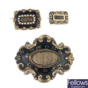 Three mid to late Victorian memorial brooches.