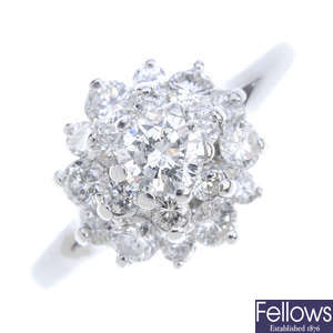 A 14ct gold diamond cluster ring.