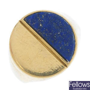 A gentleman's lapis lazuli signet ring.