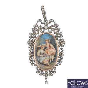 A late 19th century miniature portrait pendant. 