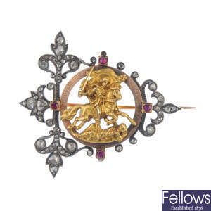 MELLERIO - a late 19th century diamond and ruby brooch.