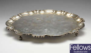 An early twentieth century large silver salver of circular form. 