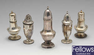 A selection of seven Edwardian and later silver casters.