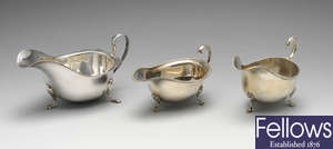 Three early to mid-20th century silver sauce boats.
