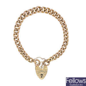 An early 20th century 9ct gold bracelet, with replacement clasp.