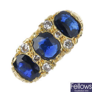 A 1970s 18ct sapphire and diamond ring.