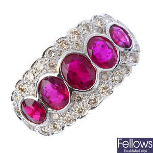 A ruby and diamond dress ring. 