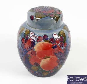 A Moorcroft finches jar and cover