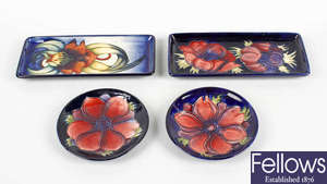 Two Moorcroft dishes and two rectangular trays