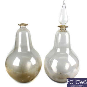 Two large blown glass apothecary display bottles 