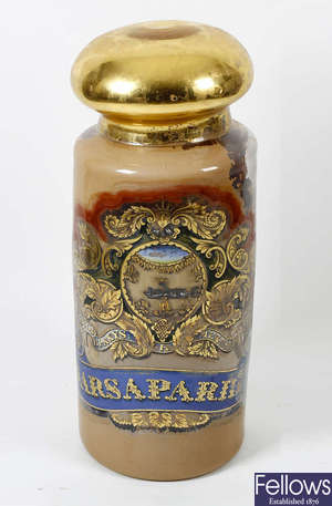 A large and impressive late Victorian painted glass Sarsaparilla jar