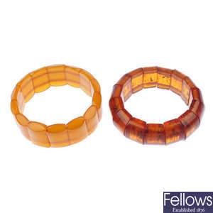 Two reconstructed amber elasticated bracelets.