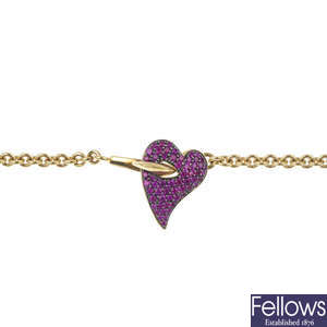 SHAUN LEANE - an 18ct gold 'Hook My Heart' ruby bracelet.