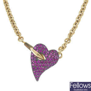 SHAUN LEANE - an 18ct gold 'Hook My Heart' ruby necklace. 