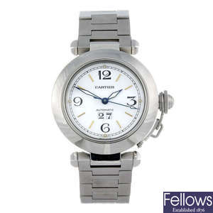 CARTIER - a stainless steel Pasha Grande Date bracelet watch.
