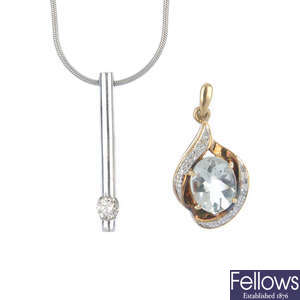 Two diamond and gem-set pendants. 