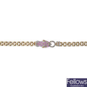 A 9ct gold diamond and ruby leopard bracelet.