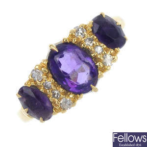 An 18ct gold amethyst and diamond dress ring.