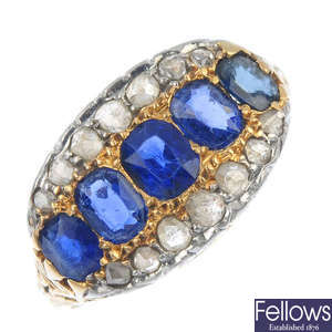 A sapphire and diamond dress ring.
