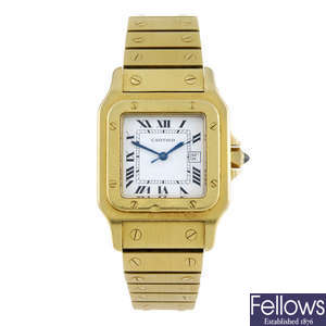 CARTIER - a yellow metal Santos de Cartier bracelet watch.
