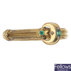 A mid Victorian gold foil-back emerald and diamond bracelet, circa 1860. 