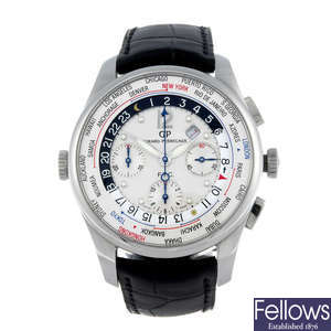 GIRARD-PERREGAUX - a gentleman's stainless steel World Timer Financial chronograph wrist watch.