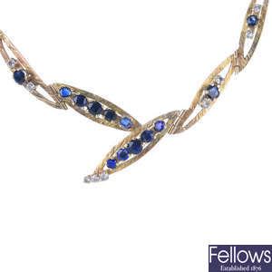 A 9ct gold sapphire and paste necklace. 