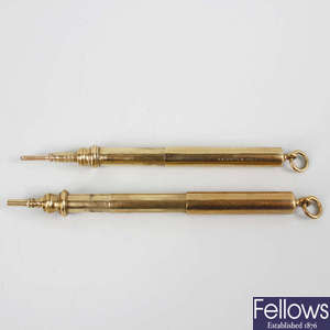 Two 9ct gold Sampson Mordan & Co. retractable pencils.