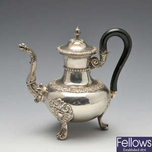 A French silver coffee pot.
