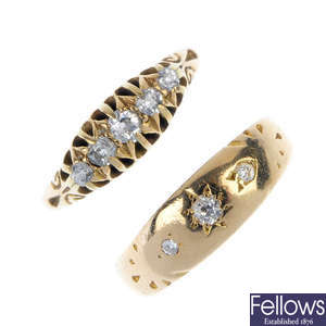 Two early 20th century 18ct gold diamond rings.
